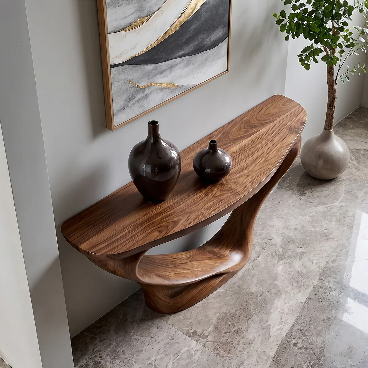 Harmony Arc Walnut Finish Console Table – Handcrafted Elegance - Rustiracraft