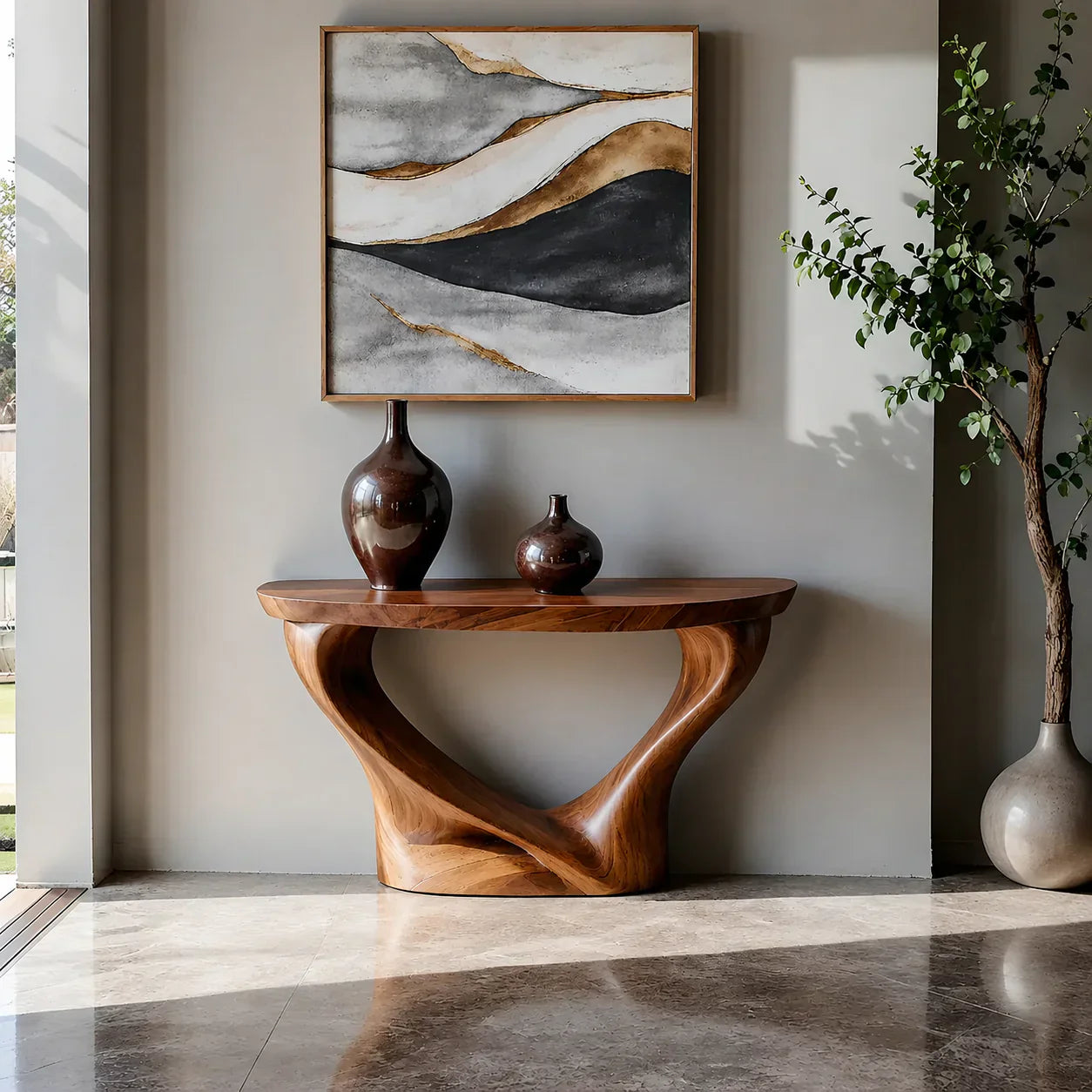 Harmony Arc Walnut Finish Console Table – Handcrafted Elegance - Rustiracraft