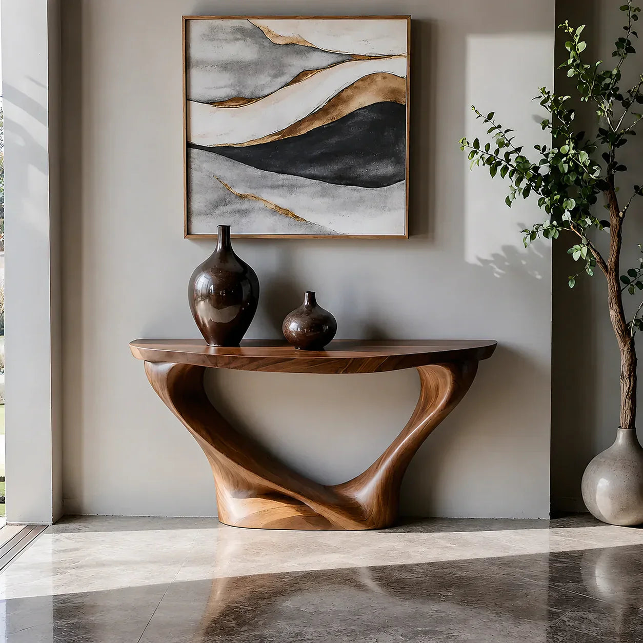Harmony Arc Walnut Finish Console Table – Handcrafted Elegance - Rustiracraft