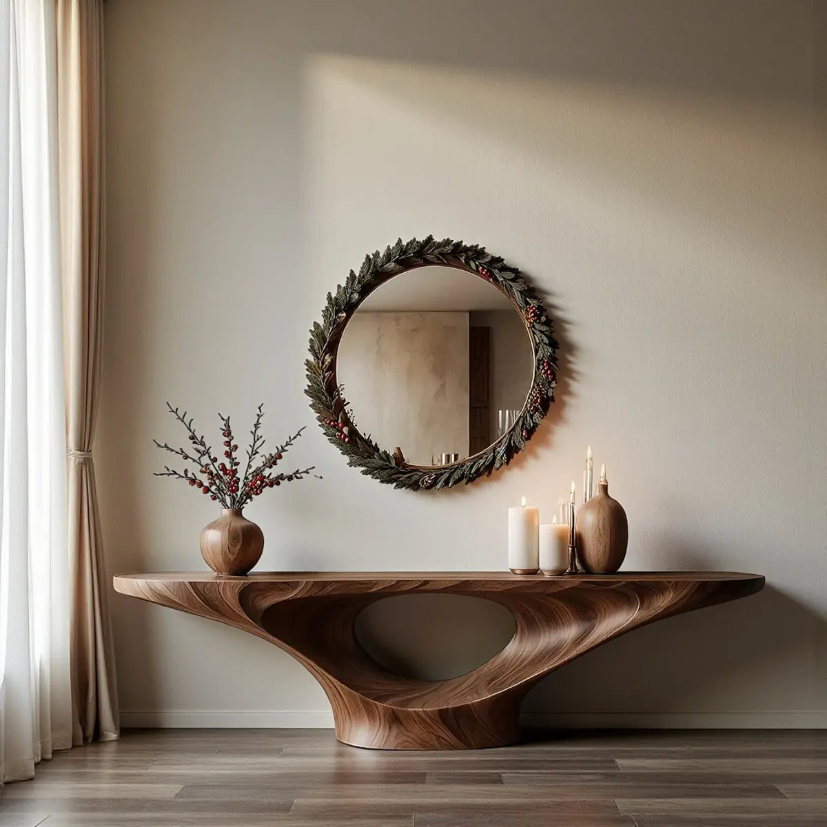 Infinity Flow Walnut Console Table – Sculptural Modern Art - Rustiracraft