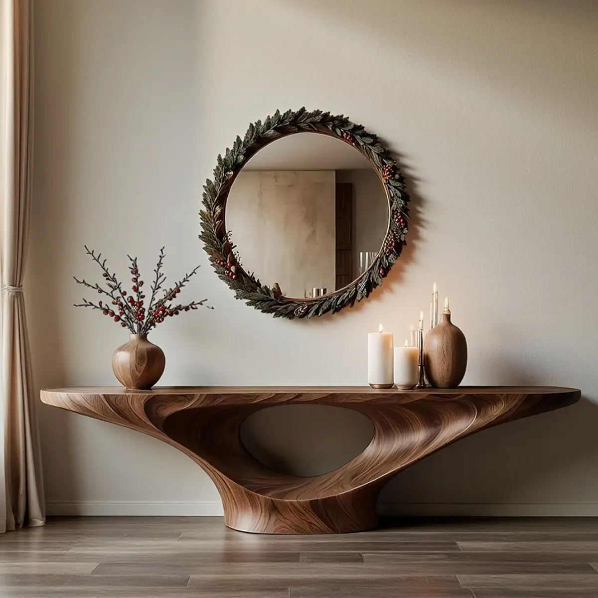 Infinity Flow Walnut Console Table – Sculptural Modern Art - Rustiracraft