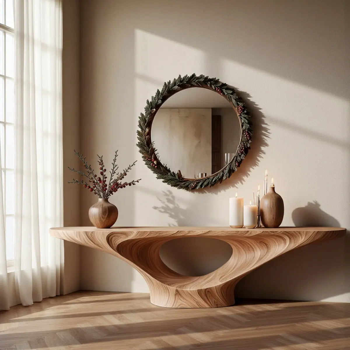 Infinity Flow Walnut Console Table – Sculptural Modern Art - Rustiracraft
