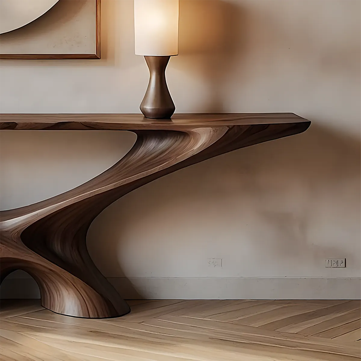 Infinity Loop Walnut Console Table – Sculptural Wood Design - Rustiracraft