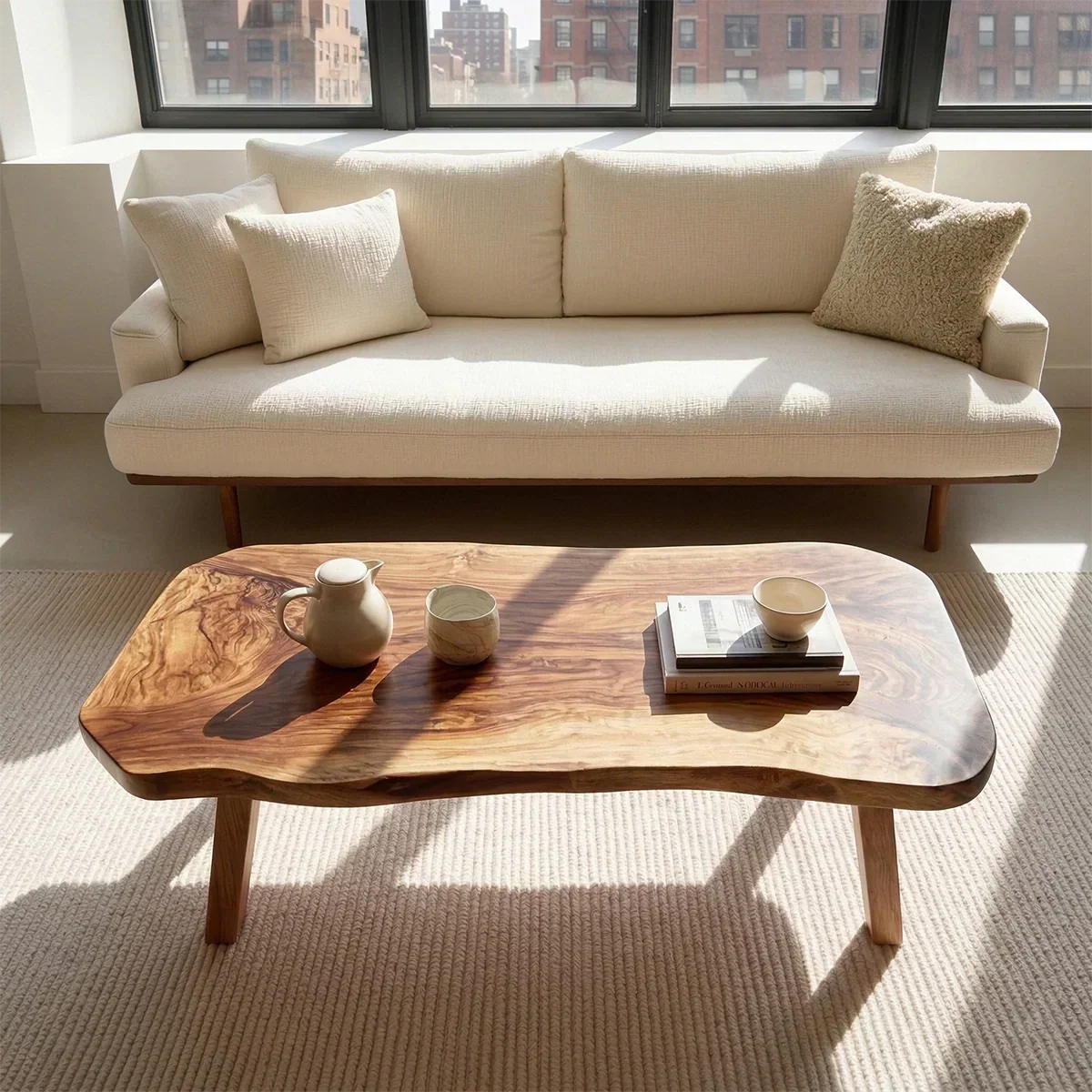 Japandi Live Edge Coffee Table with Straight Legs in Natural Solid Wood - Rustiracraft