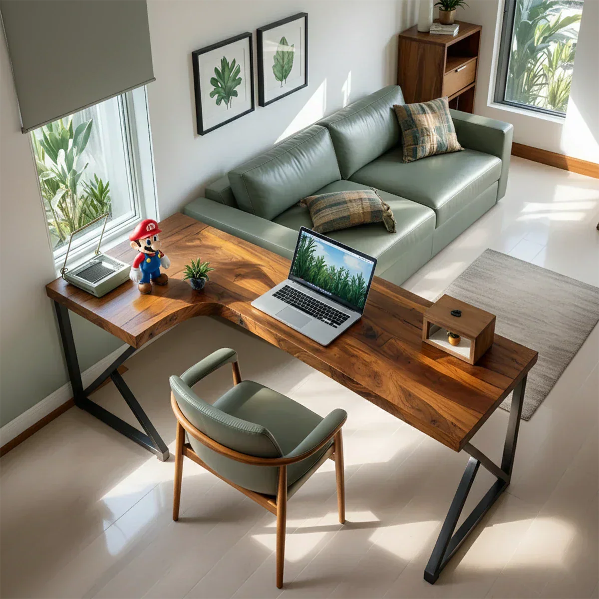 L-Shaped Solid Wood Desk with Steel Z-Frame - Rustiracraft