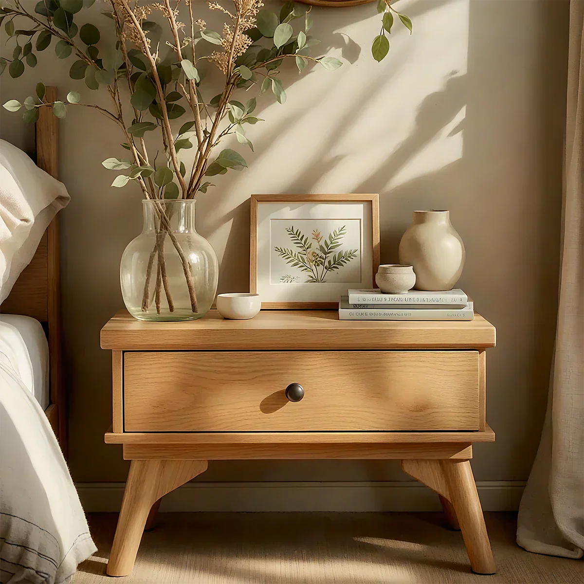 Lightwood Japandi Single-Drawer Nightstand - Rustiracraft