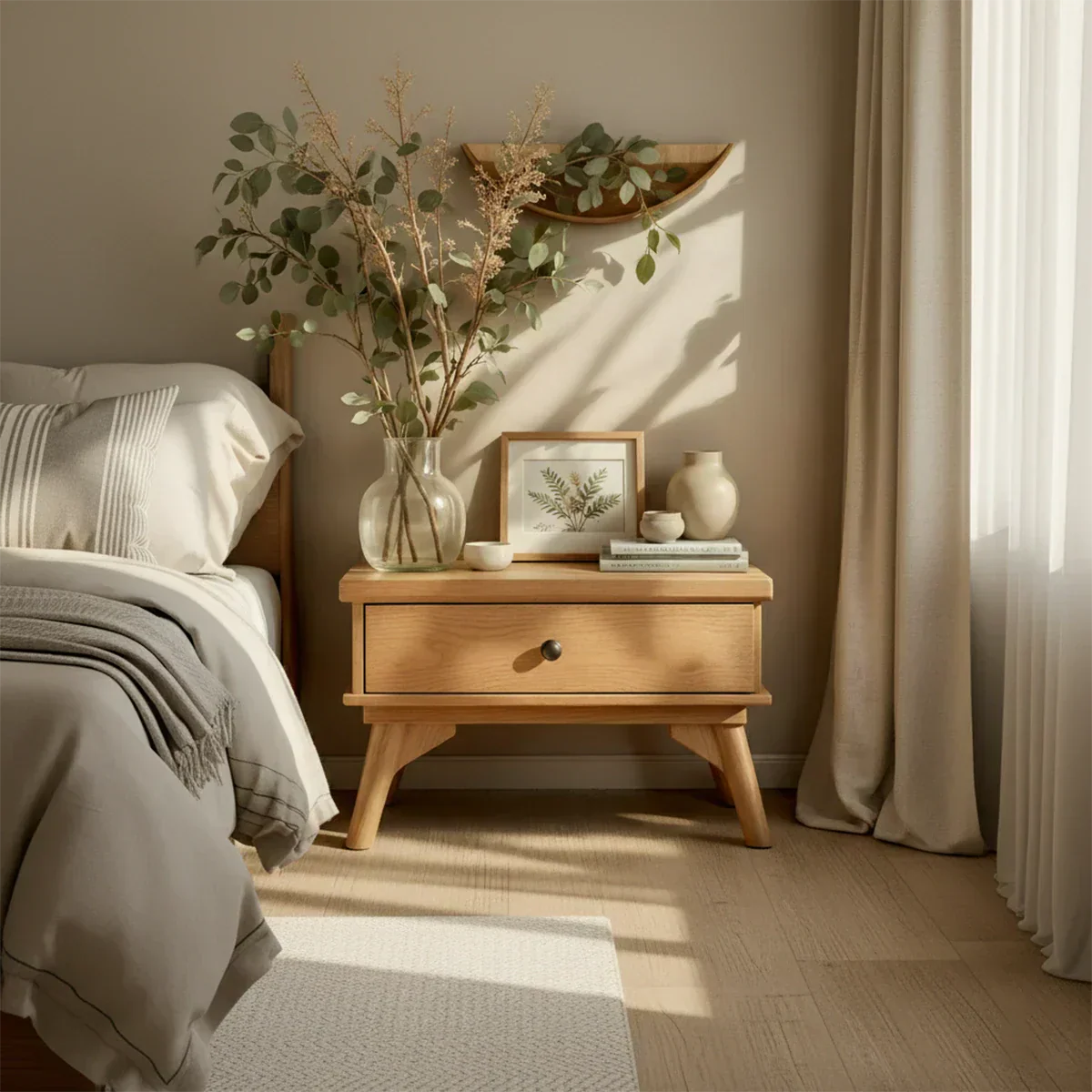 Lightwood Japandi Single-Drawer Nightstand - Rustiracraft