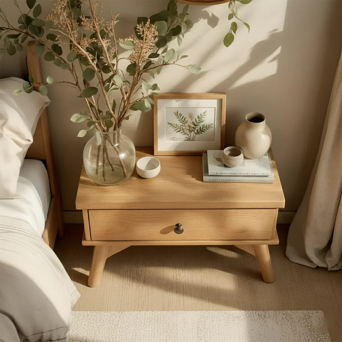 Lightwood Japandi Single-Drawer Nightstand - Rustiracraft