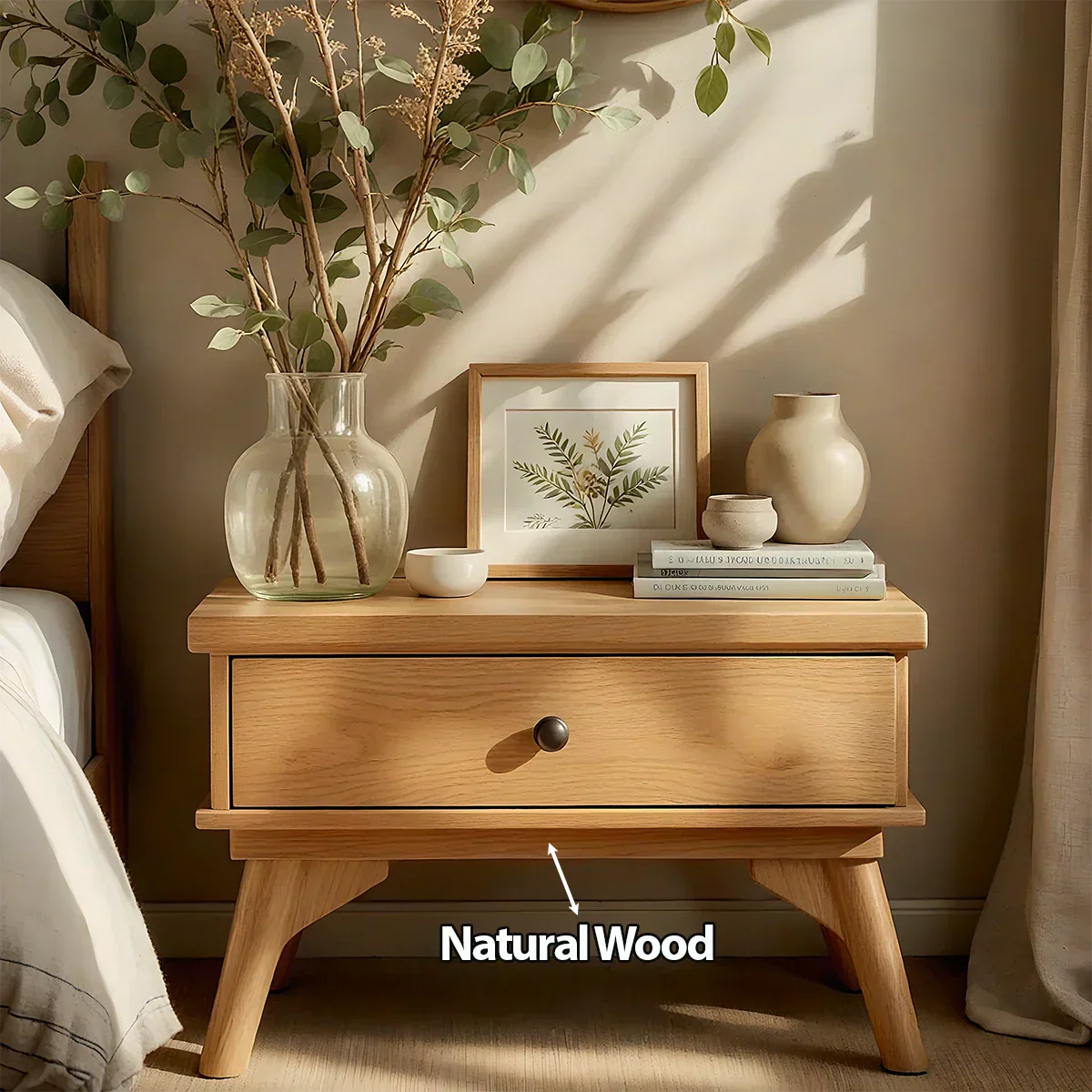 Lightwood Japandi Single-Drawer Nightstand - Rustiracraft