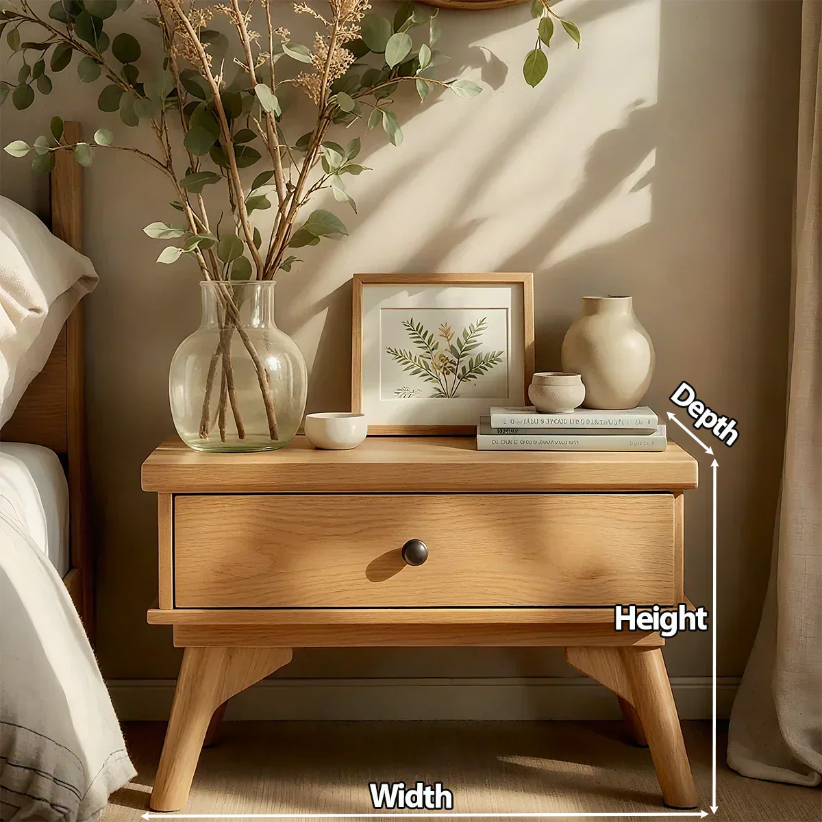 Lightwood Japandi Single-Drawer Nightstand - Rustiracraft