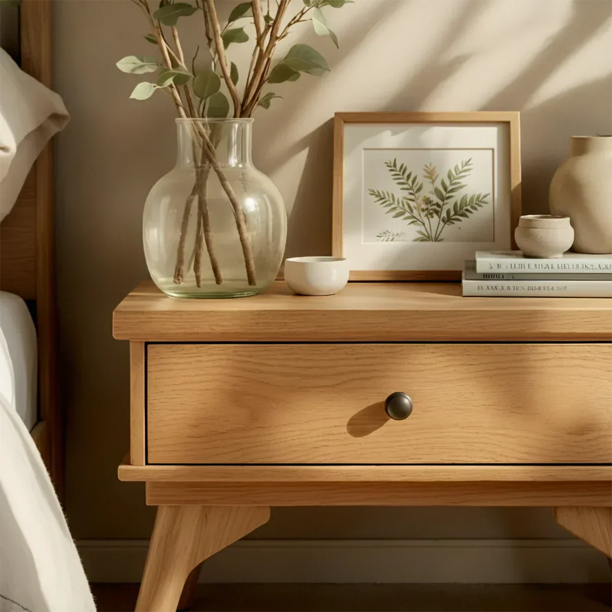 Lightwood Single-Drawer Nightstand – Scandinavian Minimalist Design - Rustiracraft