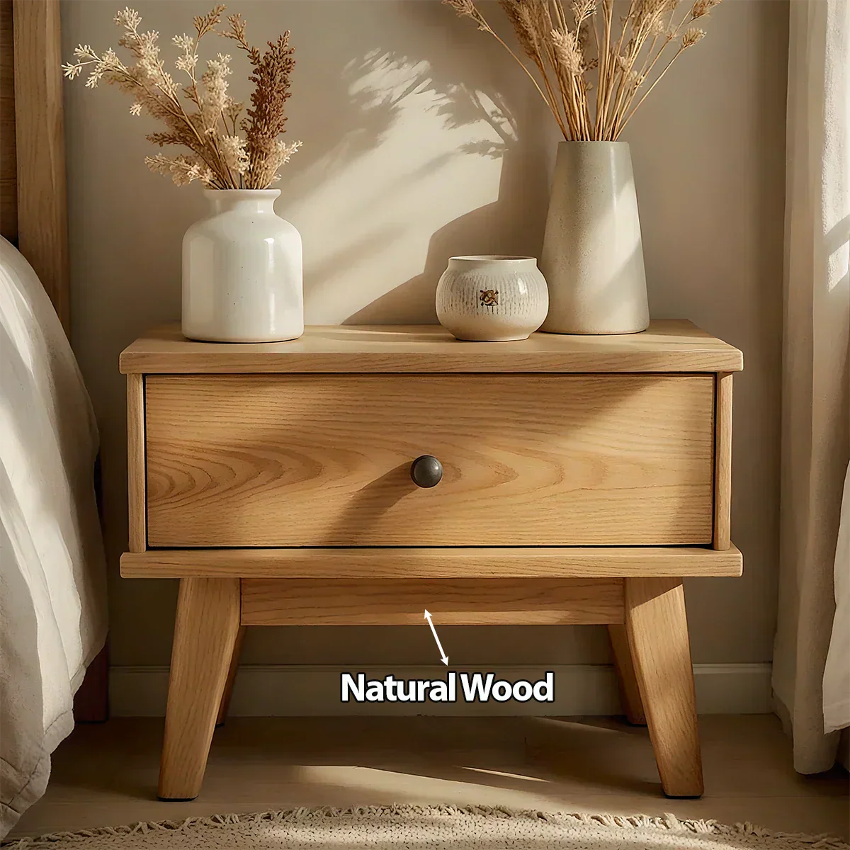 Lightwood Single-Drawer Nightstand – Scandinavian Minimalist Design - Rustiracraft