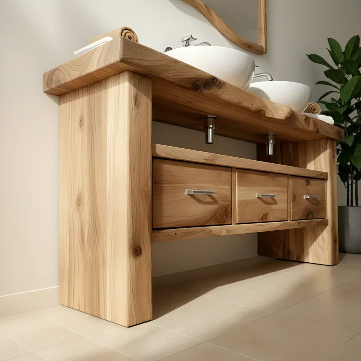 Live Edge Double Sink Solid Wood Vanity – Japandi Rustic Design - Rustiracraft