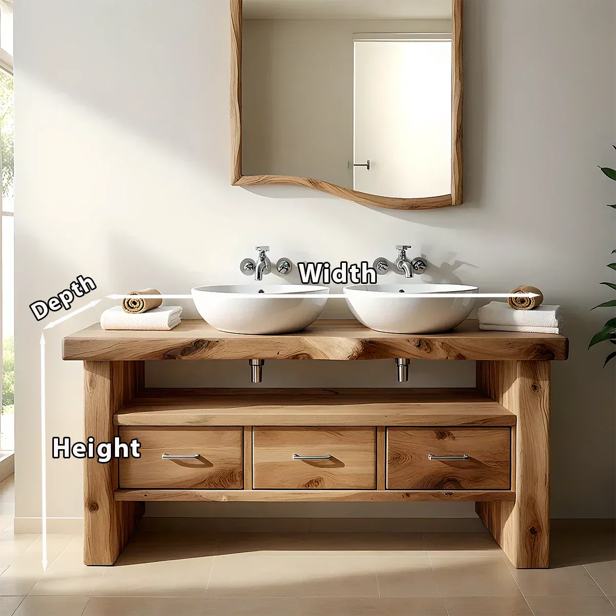 Live Edge Double Sink Solid Wood Vanity – Japandi Rustic Design - Rustiracraft