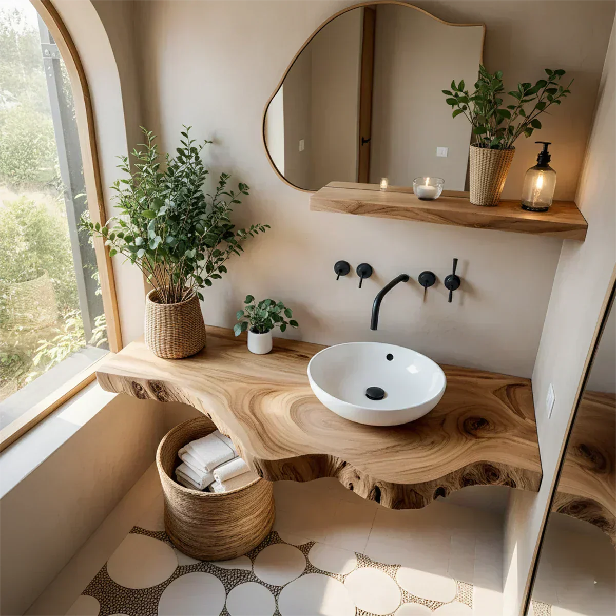 Live Edge Floating Bathroom Vanity — Rustic Japandi Spa Design - Rustiracraft
