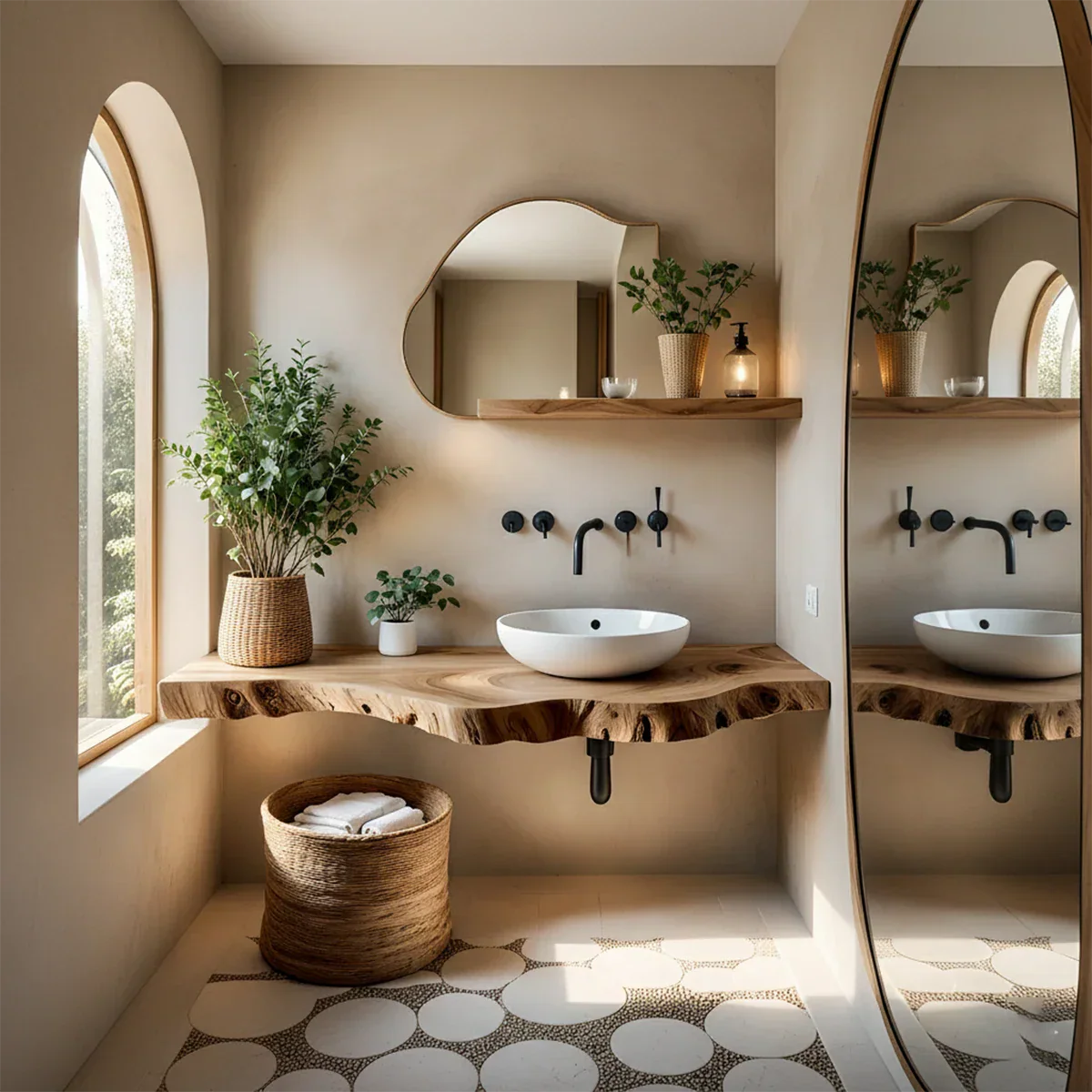 Live Edge Floating Bathroom Vanity — Rustic Japandi Spa Design - Rustiracraft