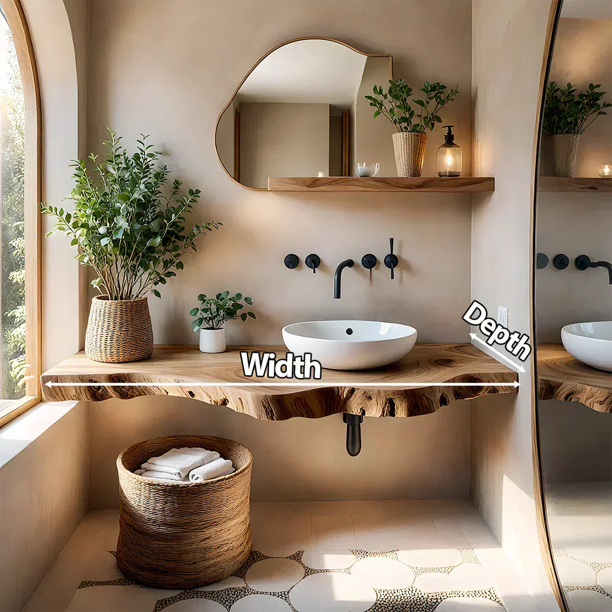 Live Edge Floating Bathroom Vanity — Rustic Japandi Spa Design - Rustiracraft