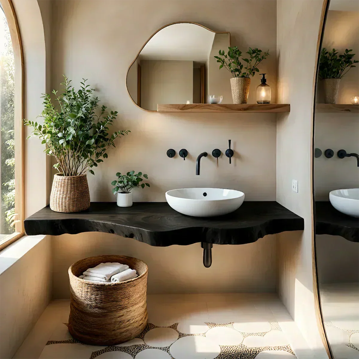 Live Edge Floating Bathroom Vanity — Rustic Japandi Spa Design - Rustiracraft