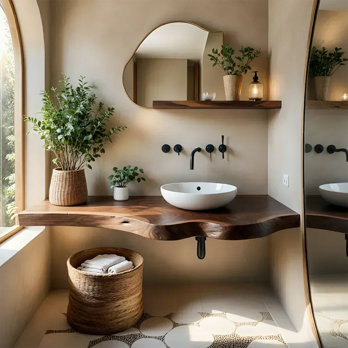 Live Edge Floating Bathroom Vanity — Rustic Japandi Spa Design - Rustiracraft