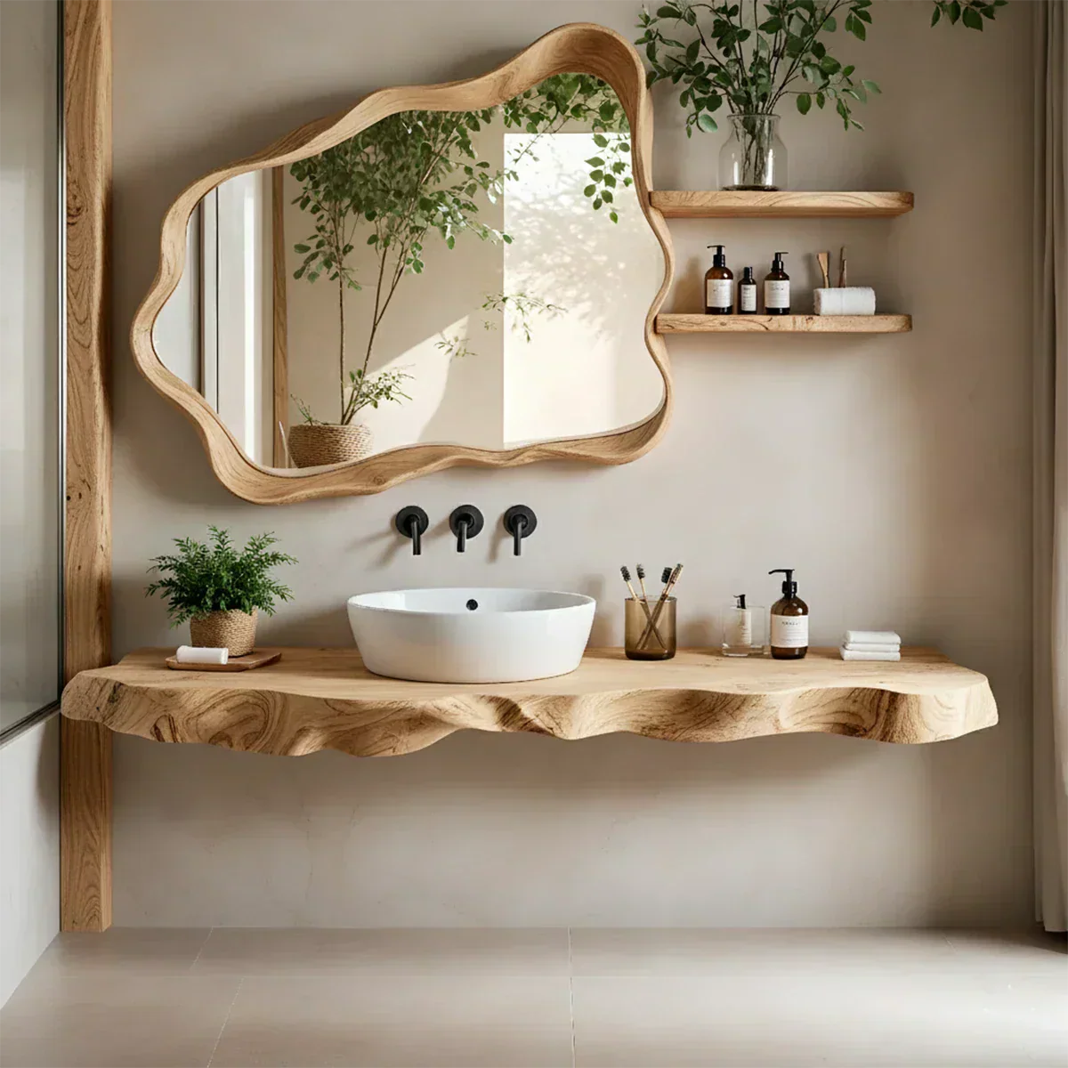 Live Edge Floating Wooden Bathroom Cabinet - Rustiracraft