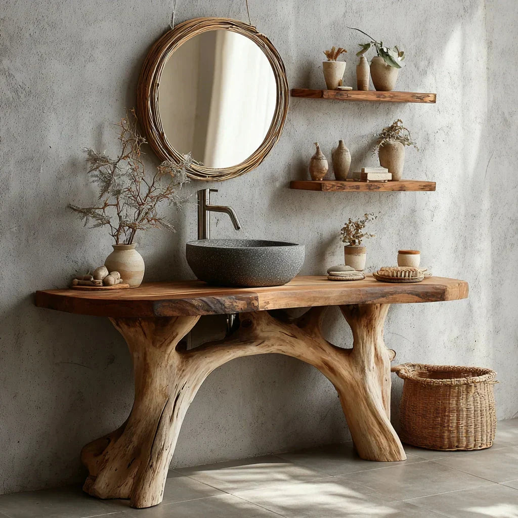 Live-Edge Natural Solid Wood Bathroom Vanity – Handcrafted Base - Rustiracraft