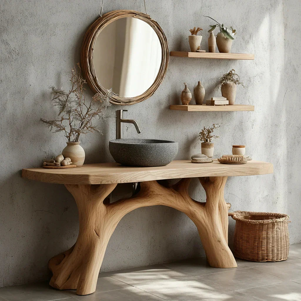 Live-Edge Natural Solid Wood Bathroom Vanity – Handcrafted Base - Rustiracraft