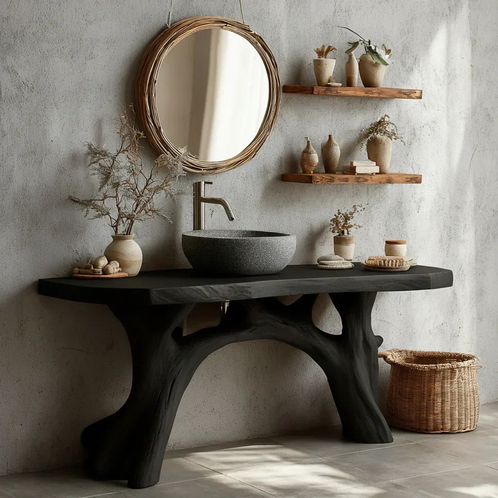 Live-Edge Natural Solid Wood Bathroom Vanity – Handcrafted Base - Rustiracraft