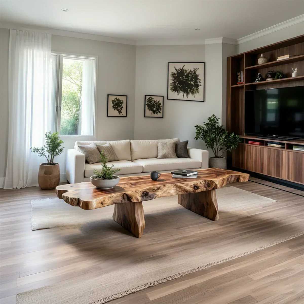 Live-Edge Natural Solid Wood Coffee Table – Handcrafted Slab Design - Rustiracraft