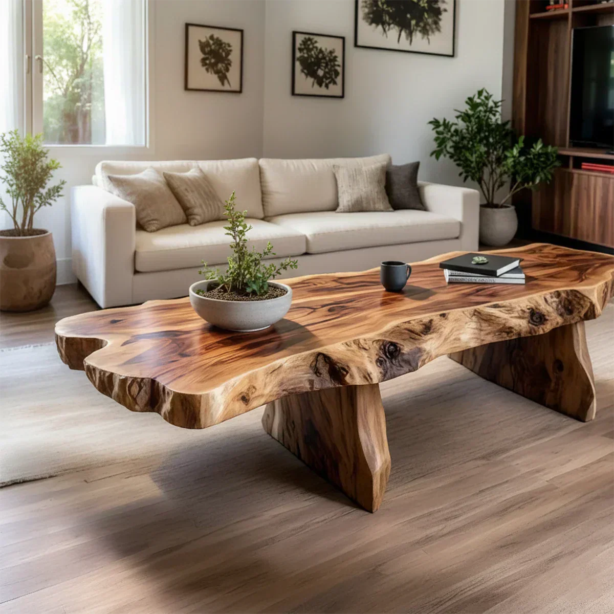 Live-Edge Natural Solid Wood Coffee Table – Handcrafted Slab Design - Rustiracraft