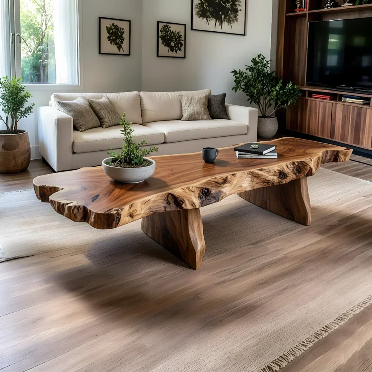 Live-Edge Natural Solid Wood Coffee Table – Handcrafted Slab Design - Rustiracraft