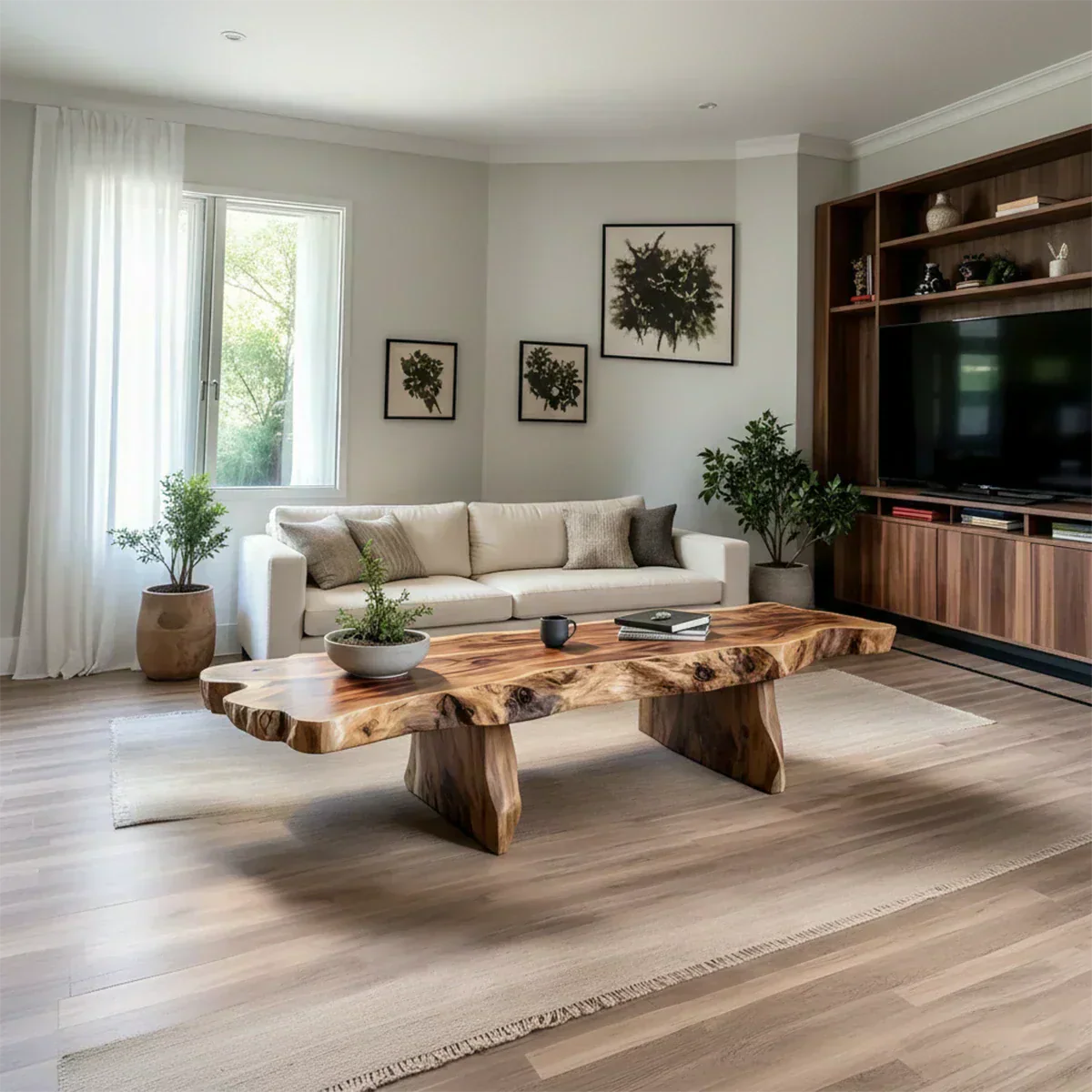 Live-Edge Natural Solid Wood Coffee Table – Handcrafted Slab Design - Rustiracraft