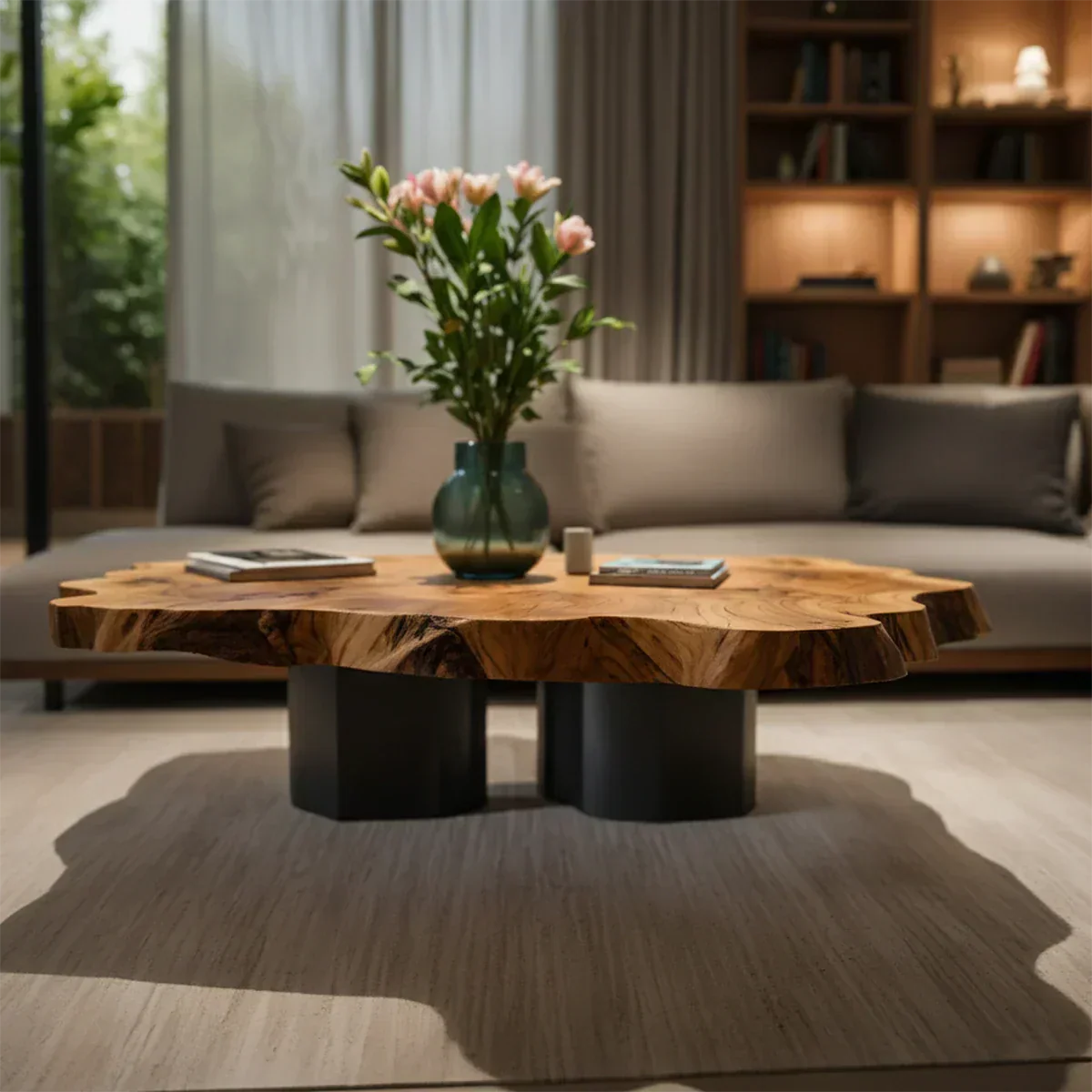 Live-Edge Natural Solid Wood Coffee Table – Sculptural Flower-Form Slab - Rustiracraft