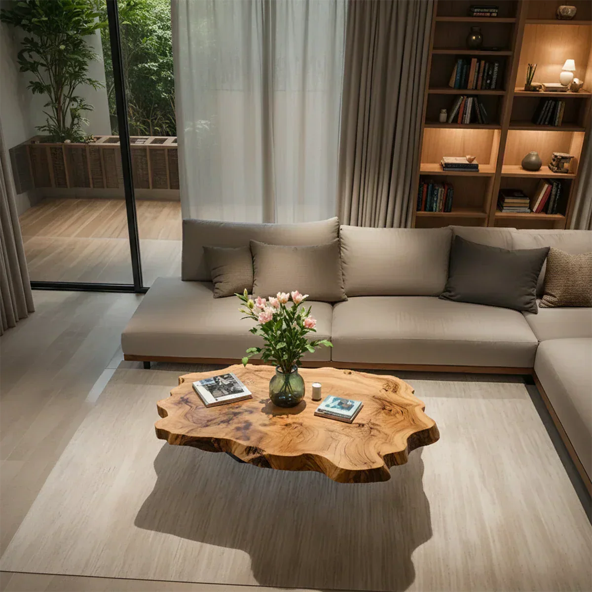 Live-Edge Natural Solid Wood Coffee Table – Sculptural Flower-Form Slab - Rustiracraft