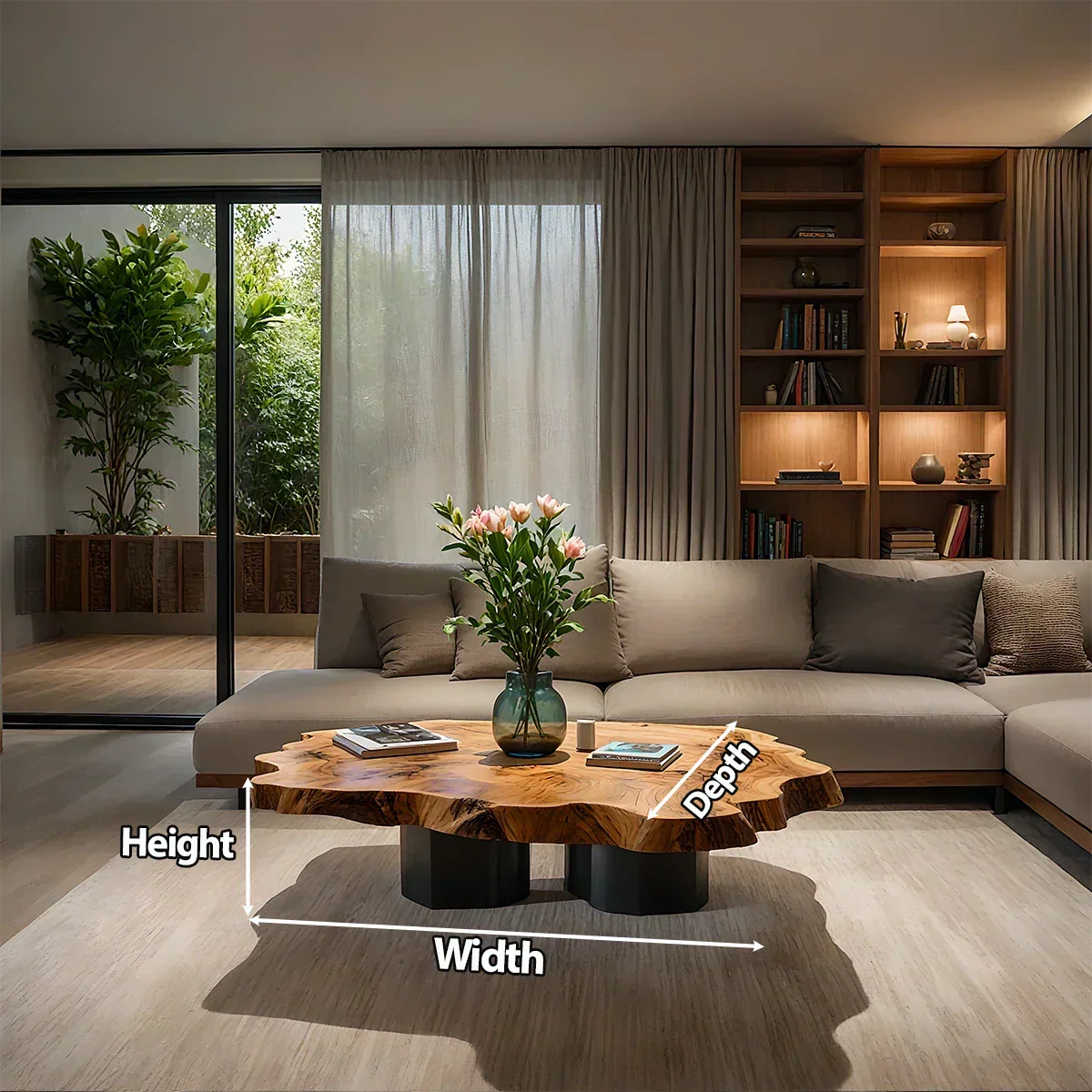 Live-Edge Natural Solid Wood Coffee Table – Sculptural Flower-Form Slab - Rustiracraft