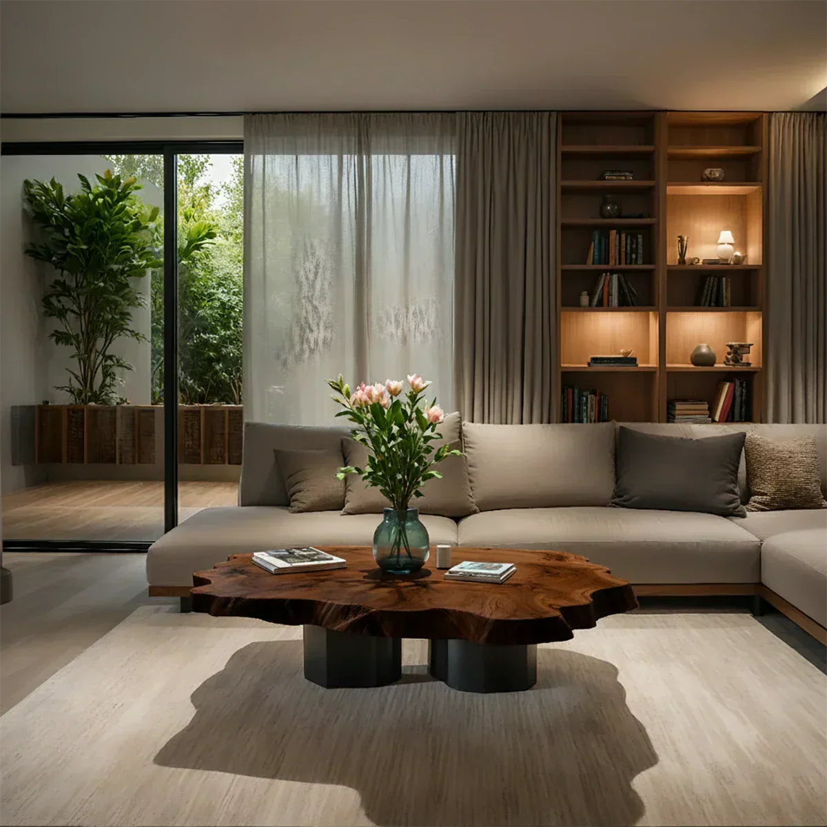 Live-Edge Natural Solid Wood Coffee Table – Sculptural Flower-Form Slab - Rustiracraft