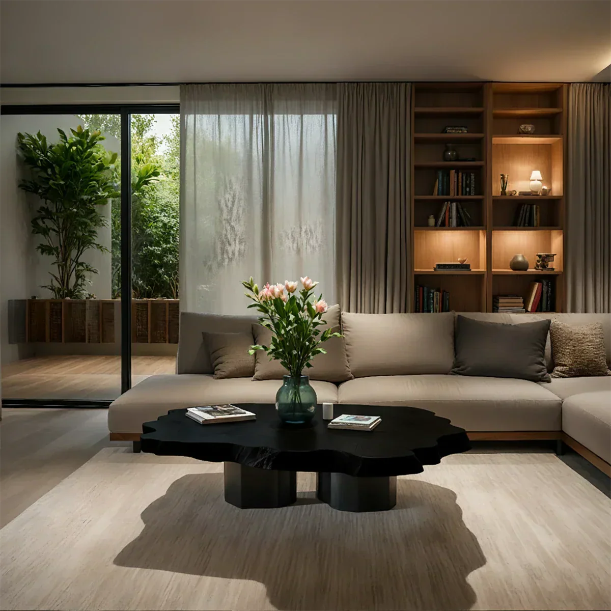 Live-Edge Natural Solid Wood Coffee Table – Sculptural Flower-Form Slab - Rustiracraft