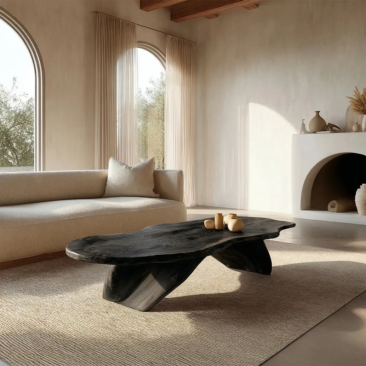 Live Edge Natural Solid Wood Coffee Table with Organic Sculptural Base - Rustiracraft