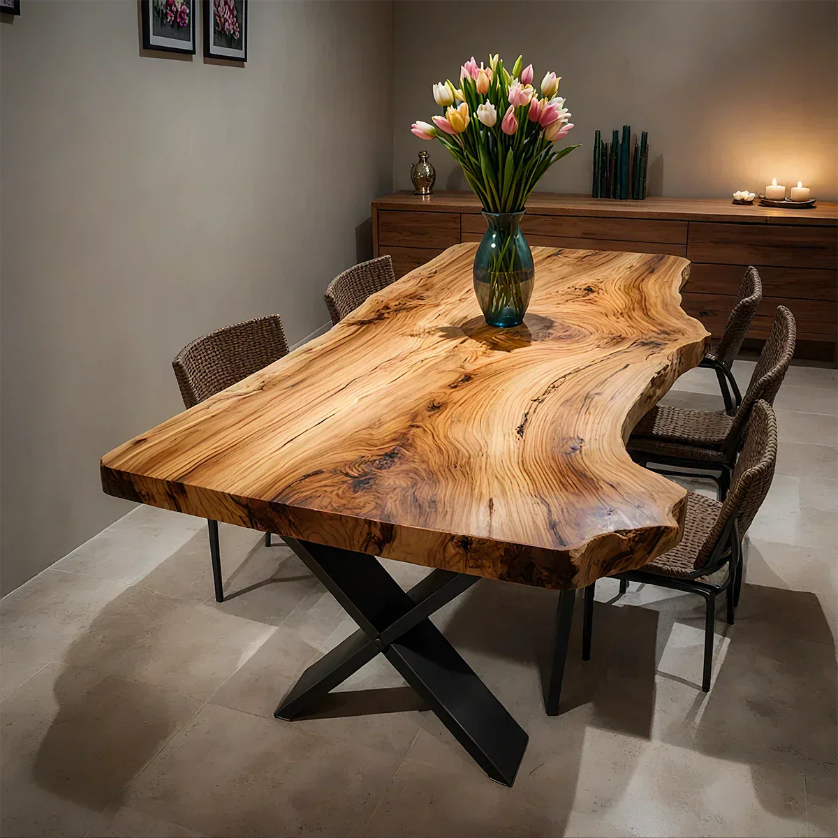Live-Edge Natural Solid Wood Dining Table - Rustiracraft