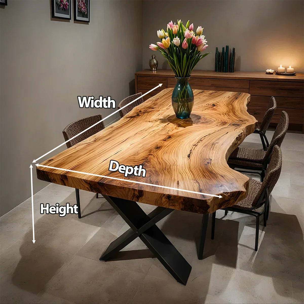Live-Edge Natural Solid Wood Dining Table - Rustiracraft
