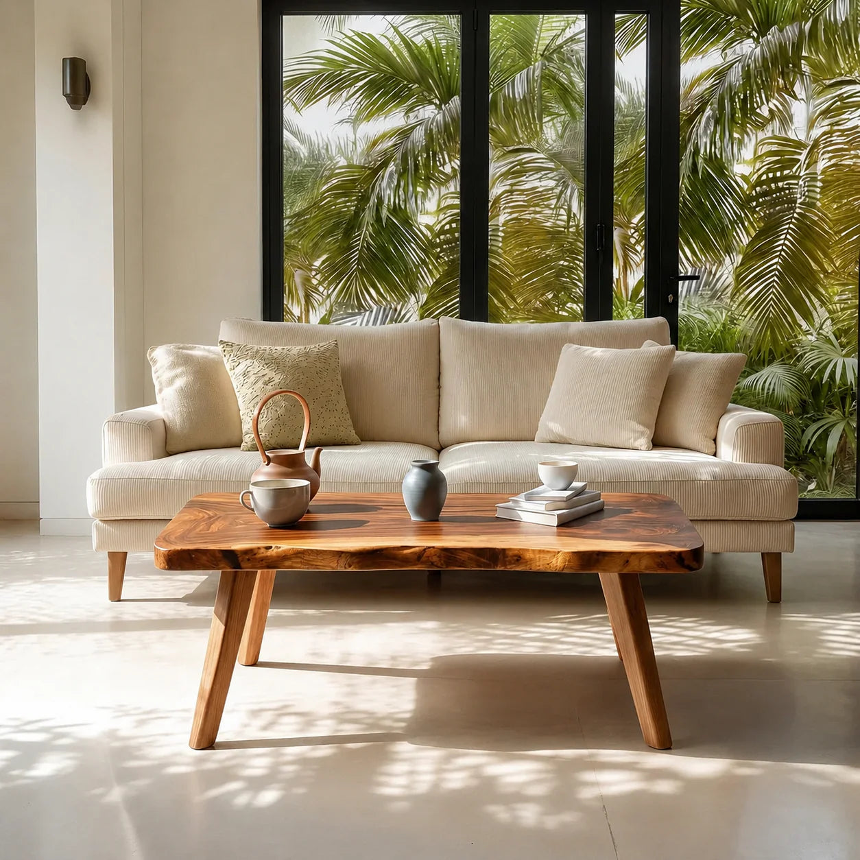 Live Edge Slab Coffee Table with Angled Legs in Natural Solid Wood - Rustiracraft