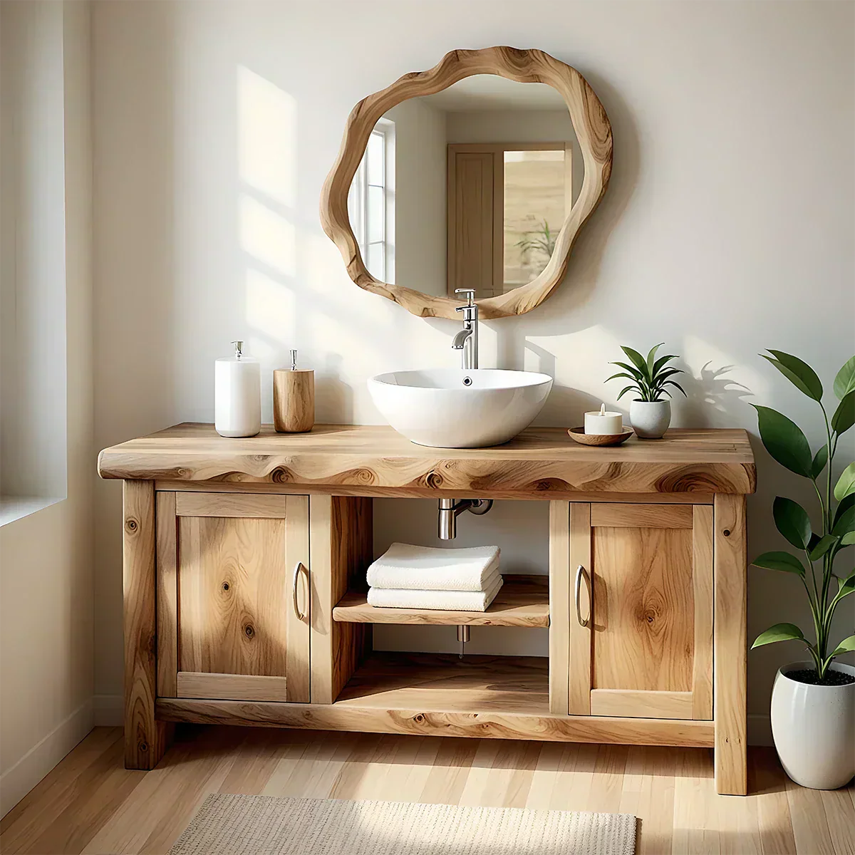 Live Edge Solid Wood Bathroom Vanity – Japandi Minimalist - Rustiracraft
