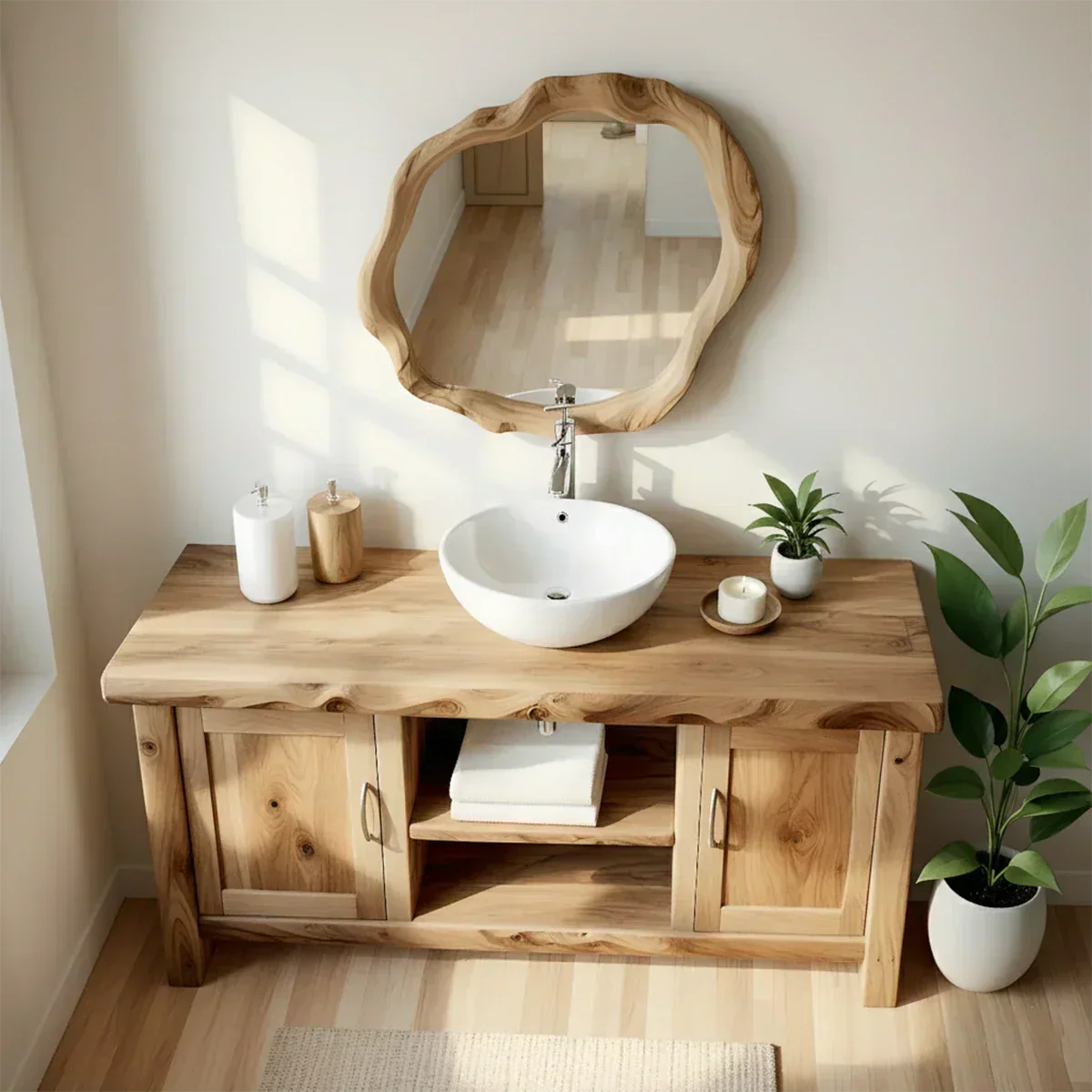 Live Edge Solid Wood Bathroom Vanity – Japandi Minimalist - Rustiracraft