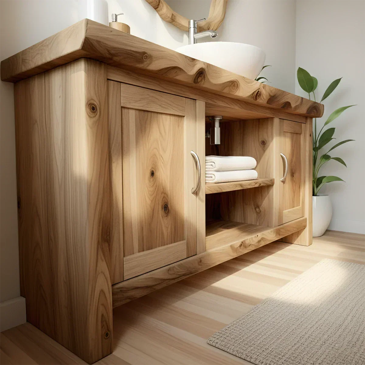 Live Edge Solid Wood Bathroom Vanity – Japandi Minimalist - Rustiracraft