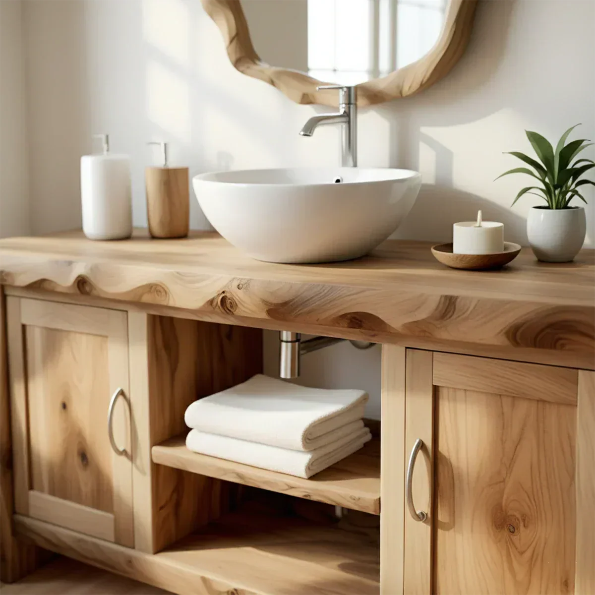 Live Edge Solid Wood Bathroom Vanity – Japandi Minimalist - Rustiracraft