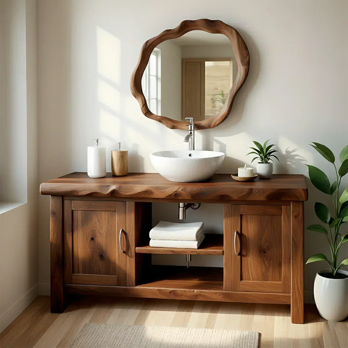 Live Edge Solid Wood Bathroom Vanity – Japandi Minimalist - Rustiracraft