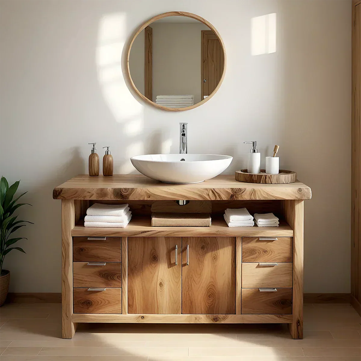 Live Edge Solid Wood Bathroom Vanity – Japandi Rustic Design - Rustiracraft
