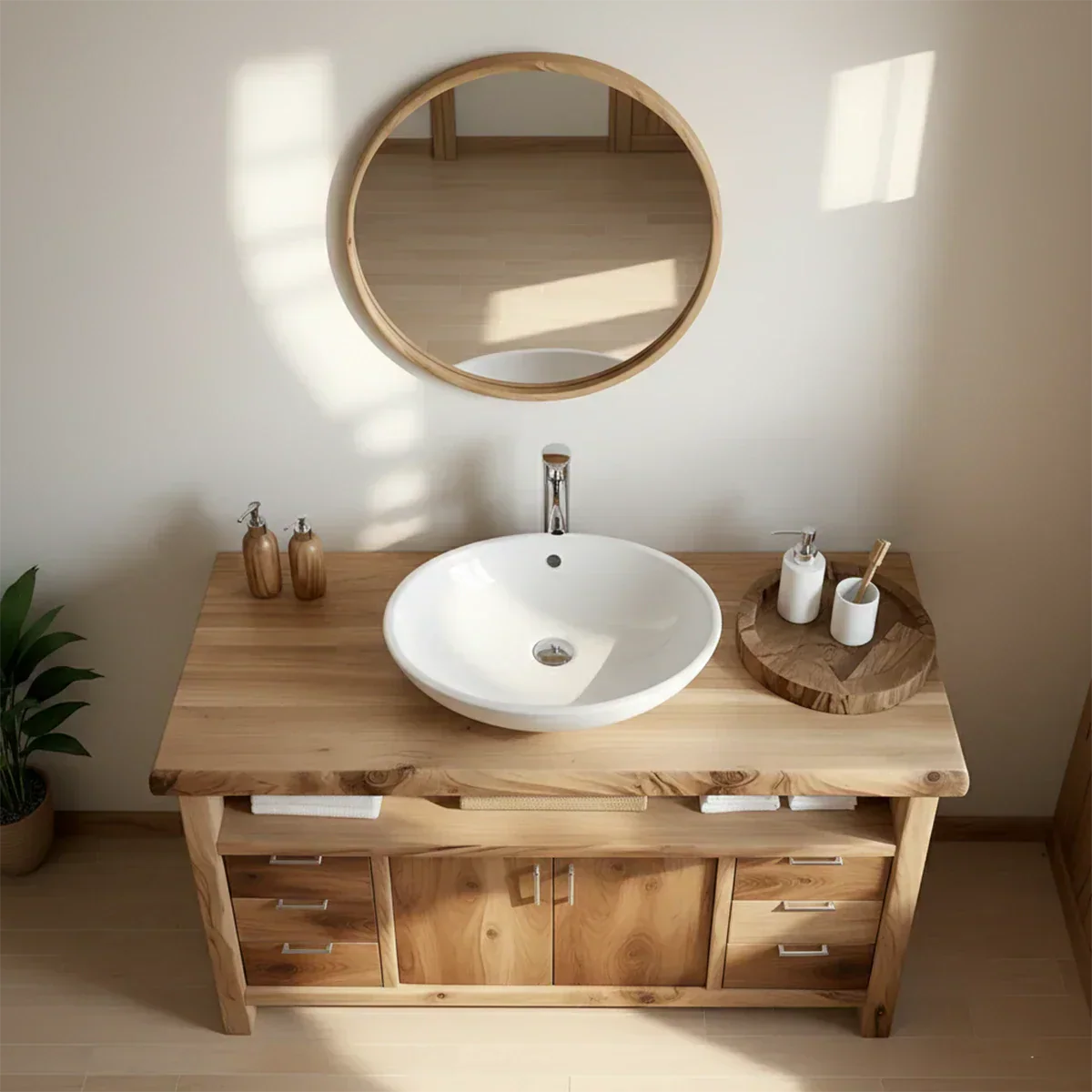 Live Edge Solid Wood Bathroom Vanity – Japandi Rustic Design - Rustiracraft