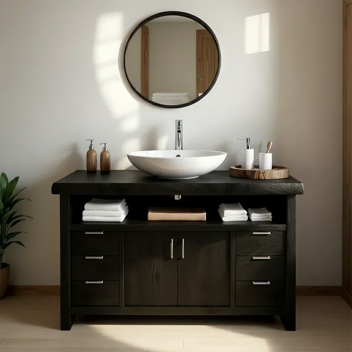 Live Edge Solid Wood Bathroom Vanity – Japandi Rustic Design - Rustiracraft