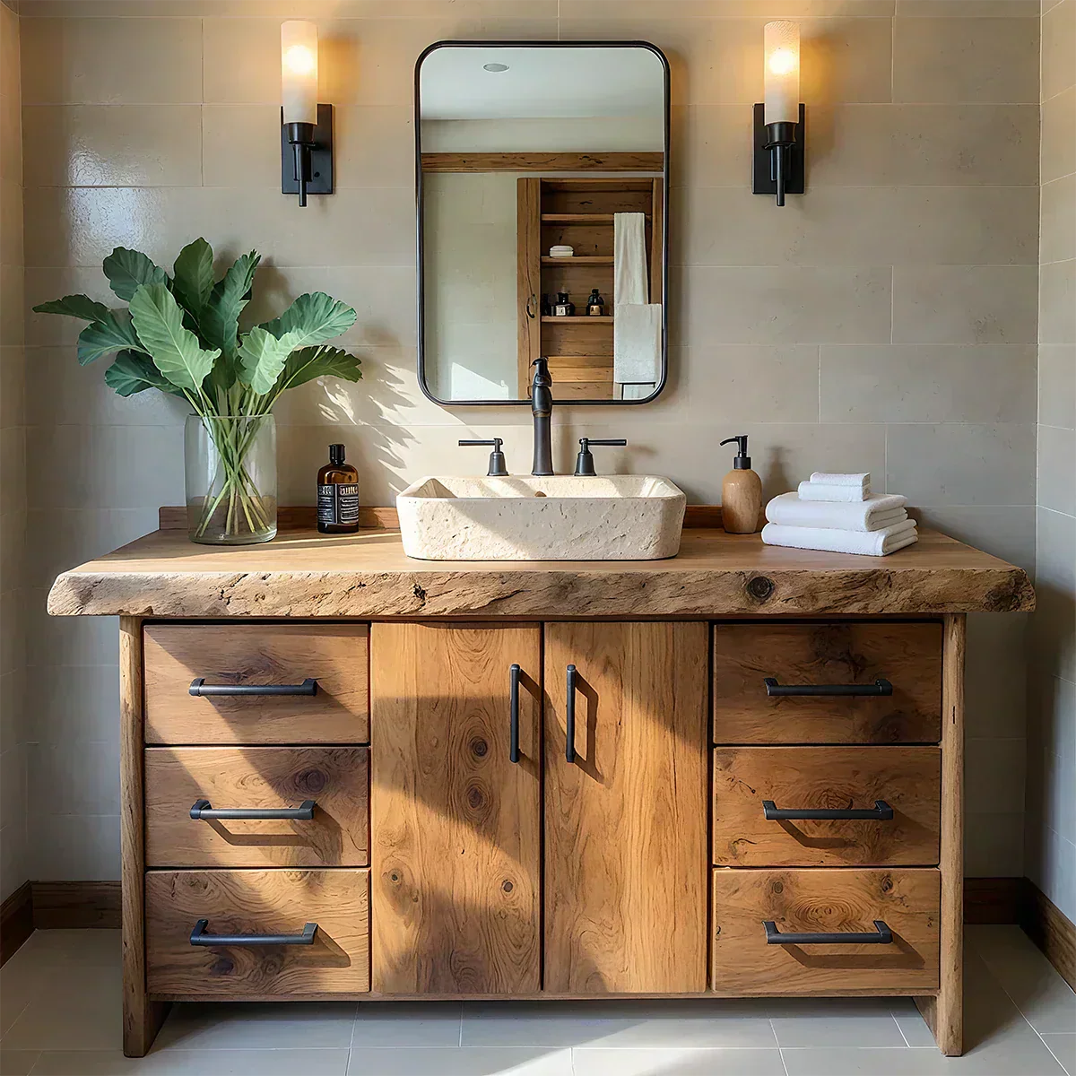 Live Edge Solid Wood Bathroom Vanity – Rustic Wabi-Sabi Cabinet - Rustiracraft