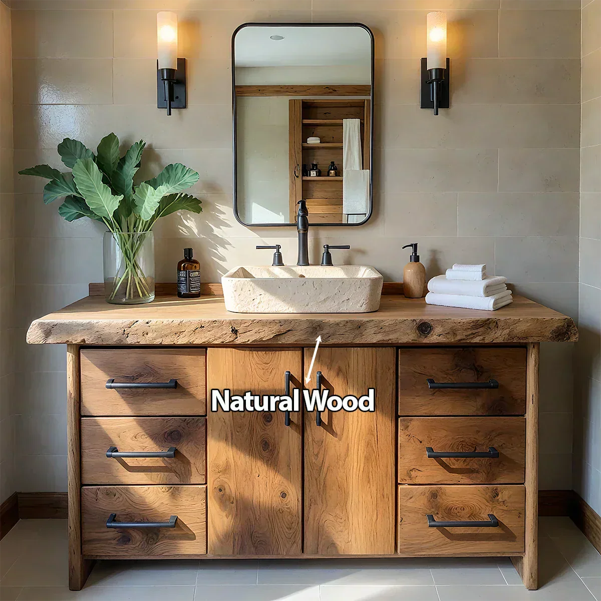 Live Edge Solid Wood Bathroom Vanity – Rustic Wabi-Sabi Cabinet - Rustiracraft